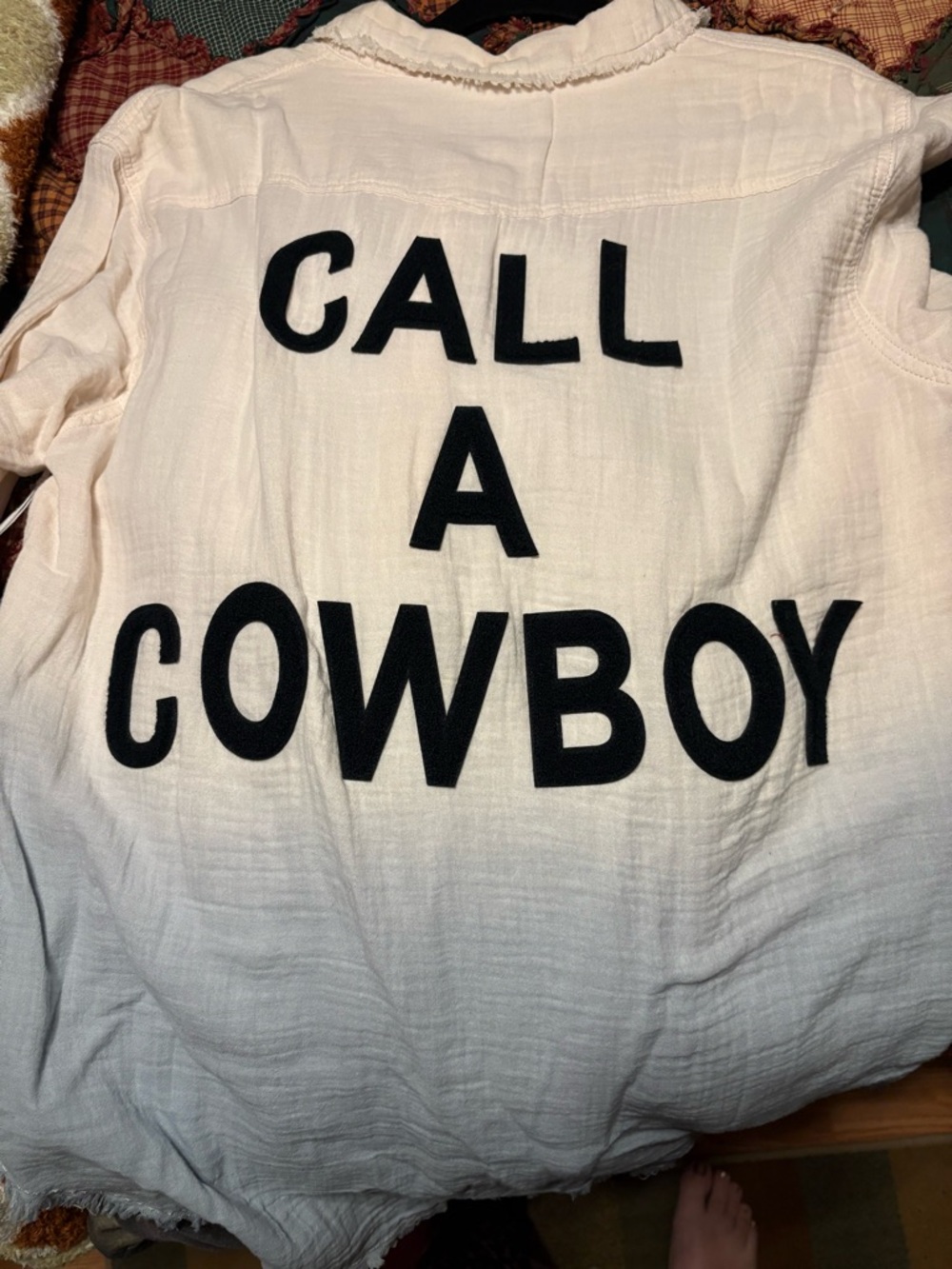 Wrangler Cream Button-Up Shirt with Black Lettering